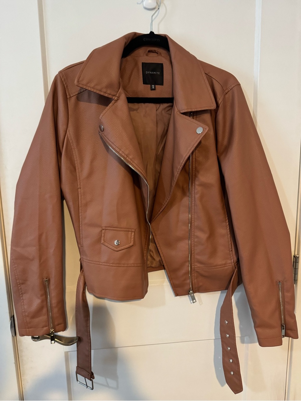 Dynamite Women's Dusty Pink Faux Leather Moto Jacket